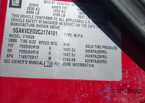 2012 Buick Enclave Leather z USA, uszkodzony, nr VIN 5GAKVCED2CJ174191